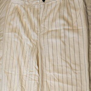 NWT Worthington women's wide leg pants trouser ivory with black pinstripe sz 18
